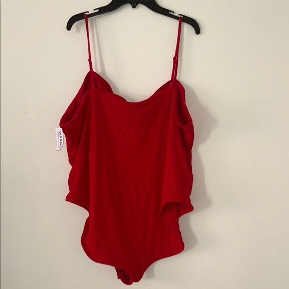 Old Navy Bright Red adjustable strap snap buttoned ribbed bodysuit 3x NWT - Picture 5 of 11